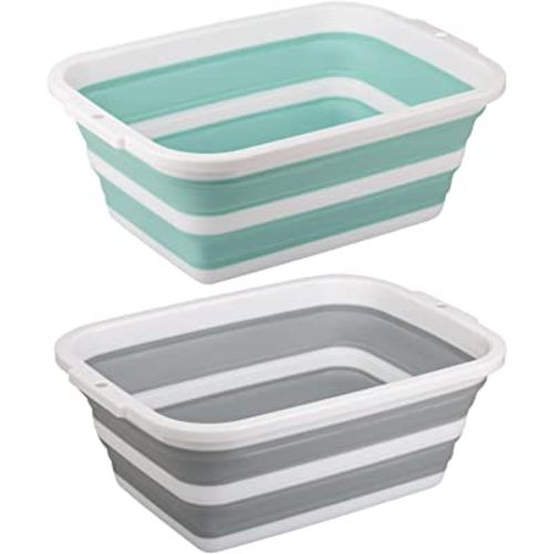 2 Pack Collapsible Bucket with 2.25 Gal / 8.5L Each, Plastic Tub, Portable Wash Basin for Home and Garden, Foldable Camp Sink with Upgrade Reinforced Hard Plastic Rim