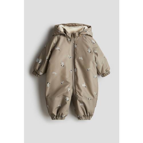 Water-Repellent Snowsuit, Long sleeve, Long, Beige/Dogs