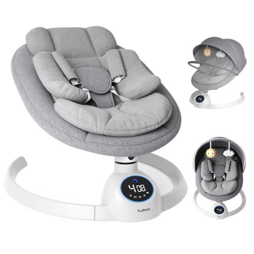 TouHeart Baby Swing, Electric Infant Rocker with Bluetooth & Remote, 5 Speeds, 10 Lullabies, Gray
