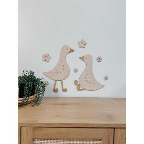 Wooden Geese Wall Decor with Flowers – Laser Cut Birch Nursery & Baby Shower Decoration