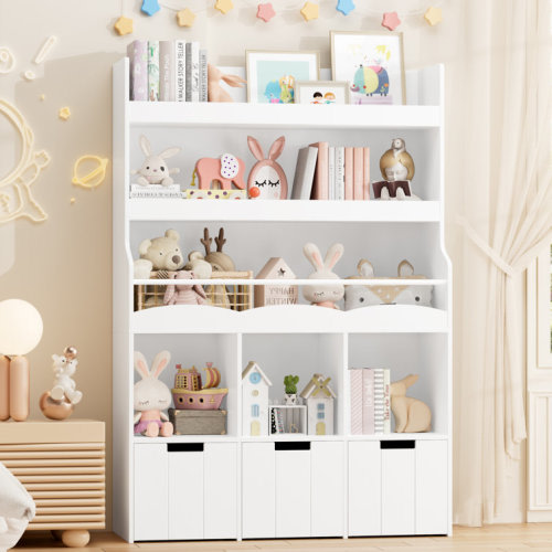 White 39.3"W Standard Bookcase With 3 Removable Drawers