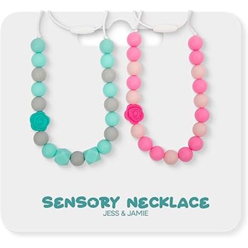 Necklaces for Sensory Kids - (2 Pack) Silicone Sensory Necklace Set w/Adjustable Strap & Breakaway Clasp- Stylish for Kids Sensory Needs