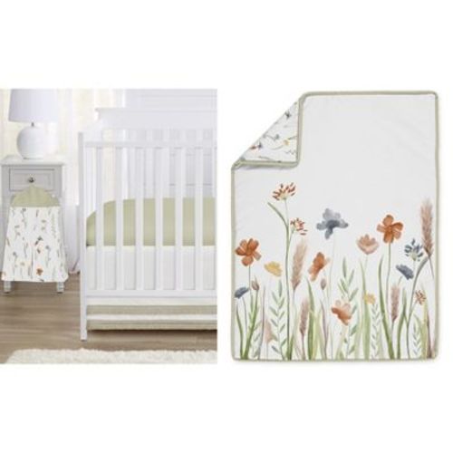 Sweet Jojo Designs Girl Baby Crib Bedding Set - Watercolor Floral Garden Collection Sage Green 4pc