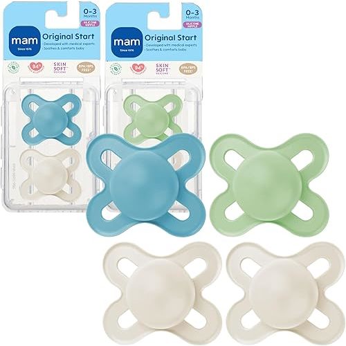 MAM Original Start Matte Baby Pacifiers 0-3 Months Newborns, BPA-Free Skin Soft Silicone Nipple, Developed with Medical Experts, Easy to Clean, 4 Count