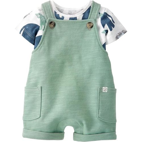 little planet by carter's unisex-baby 2-piece Organic Cotton Shortall Set, Green, 9M
