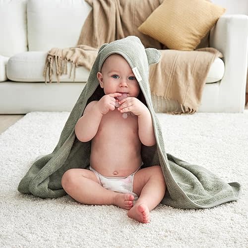 Toddler Bath Towel - Viscose from Bamboo & Cotton Blend for Delicate Skin - Super Soft Thick 600GSM - Ideal Toddler Boy and Girl Bath Essentials 35"x35" Bath Towel - Baby Towel with Hood