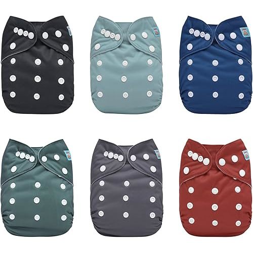 ALVABABY Baby Cloth Diaper 6 Pack with 12 Inserts One Size Cloth Diaper Covers Adjustable Washable Reusable for Baby Girls and Boys