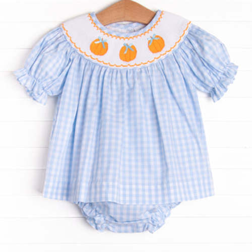 Happy Harvest Smocked Diaper Set, Blue Check – Stitchy Fish