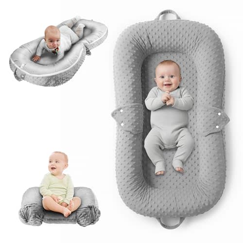 Baobrava Baby Lounger Pillow: 2-in-1 Infant Lounger for Newborn 0-48 Months, Portable Tummy Time Mat for Home and Travel, Breathable & Soft Baby Seat for Baby, Babies Essentials Gifts