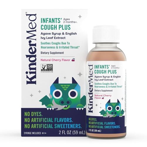 KinderMed Infants' Daytime Cough Plus, Organic Agave Syrup and English Ivy Leaf Extract, No Dyes, No Artificial Flavors or Sweeteners, Non-GMO, for Babies 2 Months+, Natural Cherry Flavor (2 Fl Oz)
