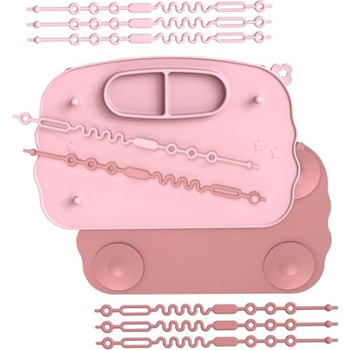 Baby Placemats for Weaning Babies - 2 Silicone Toddler Placemat with 4 Strong Suction Cups & 8 Stretchable Straps | BPA-Free Baby Table Mat for Restaurants, Dining Table & Toddler Mealtime