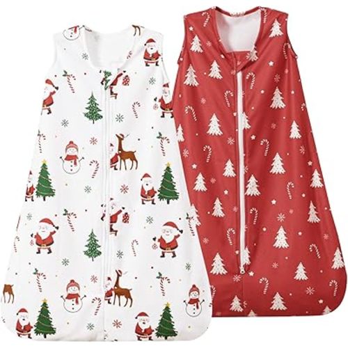 david's kids Micro Fleece Baby Sleep Sack 6-12 Months, Soft Baby Wearable Blankets with 2-Way Zipper, 2 Pack Comfy Sleeping Bags for Infant Newborn Boys Girls Neutral, Medium Size, Christmas