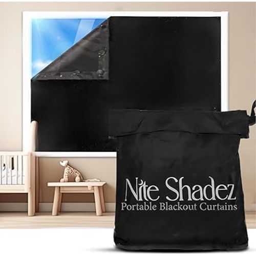 Portable Blackout Curtains (60" x 80") - Travel Blackout Curtains for Baby Nursery - Portable Shades w/UV & Thermal Protection - 20 Stick on Suctions & Velcro Window Cover (Black, 60"x80", Black)