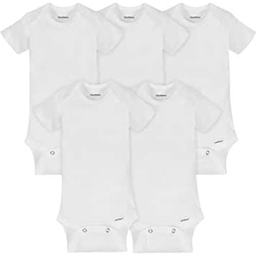 Gerber Organic Short Sleeve Solid Onesies Bodysuits (5 Pack) - White, 3-6 M