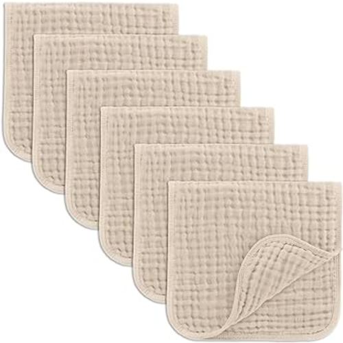 Comfy Cubs Muslin Burp Cloths Set Large 100% Cotton Hand Washcloths for Babies, Baby Essentials 6 Layers Extra Absorbent and Soft Boys & Girls Baby Rags for Newborn Registry (Sand, 6-Pack, 20" X10")