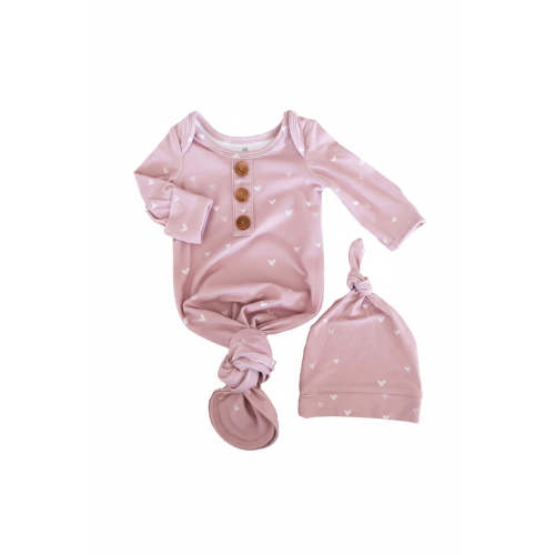 Tiny Hearts in Dusty Pink Newborn Baby Knot Gown & Hat Set