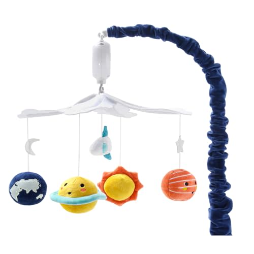 The Peanutshell Crib Mobile for Boys or Girls - White and Dark Blue Musical Baby Crib Mobile with 12 Lullabies, Planets Baby Mobile Crib Spectacular Space Nursery Decor