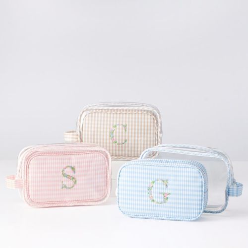 Riley 2-in-1 Clear Pouch Set, Gingham Khaki