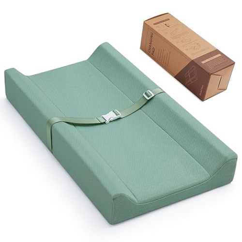 Blissful Diary Baby Changing Pad with Waterproof Lining Foam, Includes a Soft & Washable Cover, Contoured Changing Table Pads for Dresser Top with Non-Slip Bottom, 32”×16” (Green, Rectangular)