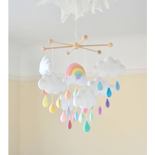 Rainbow mobile, cloud nursery mobile, rainbow cot mobile, cloud nursery decor, rainbow cloud nursery, pastel mobile, rainbow rain nursery,