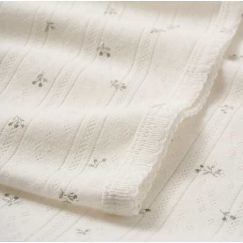White Floral Organic Cotton Pointelle Baby Blanket