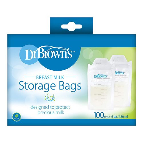 Dr. Brown's Breast Milk Storage Bags, Disposable and Durable Bags for Freezing & Heating Breast Milk, Pre-sterilized, (100 ct) 6 oz Bags, BPA free