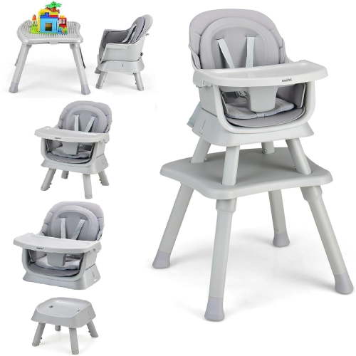 OLAKIDS 8 in 1 Baby High Chair, Convertible Highchair for Babies and Toddlers, Infant Dining Booster Seat, Building Block Table, Kids Stool Table Chair Set with Removable Tray (Grey)