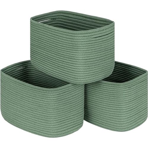 Green 3 Pack Shelf Cube Storage Organizer Bins,Decorative Closet Storage Basket for Organizing,Skin-friendly Rope Basket for Shelves,Rectangular Woven Basket for Living Room