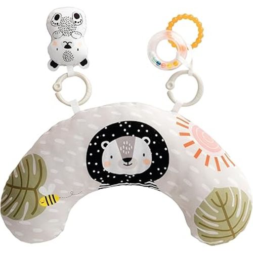 Taf Toys Ergonomic Tummy Time Cushion with Teether and Rattle - Soft and Supportive Baby Cushion for Enhanced Motor Skills Development