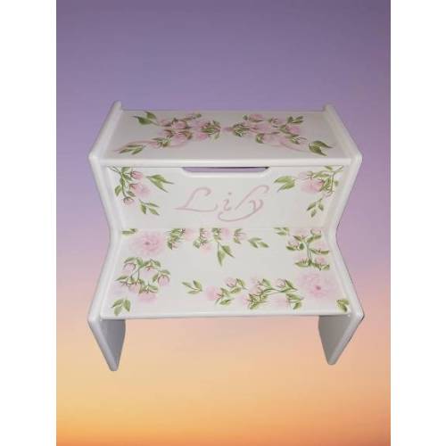 No Holiday arrival guarantee and-Painted Personalized Child&#39;s Wood 2-Step Stool -  &quot; The Lily &quot; - Toddler Step Stool / Baby Shower Gift