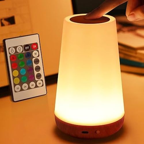 LED Night Light Bedside Lamp Touch and Remote Control Dimmable Tabletop 13 Colors Changing 5 Brightness Adjustable Rechargeable Portable Lamp for Baby Kids Bedroom Living Room Outdoor Camping