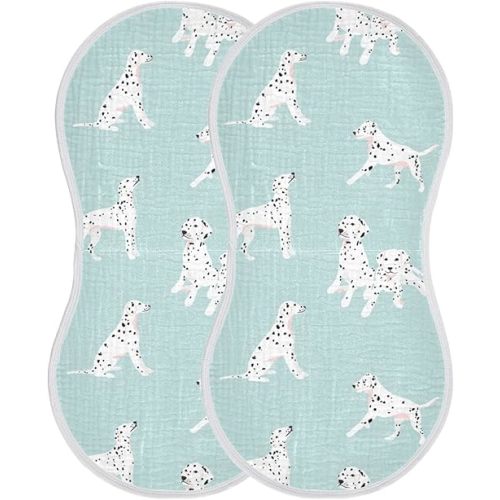 Dalmatian Dog Pattern On Blue Muslin Burp Cloths for Baby 2 Pack 100% Cotton Baby Washcloths Bibs for Boy Girl