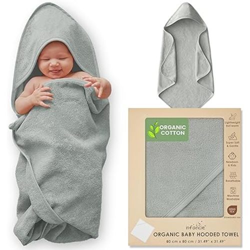 Organic Cotton Plush Woven Hooded Baby Towels, 31x31 Inches, Plush Bath Towels with Hood for Newborns and Kids, Girls & Boys (Moss Green, 31.4" L x 31.4" W)