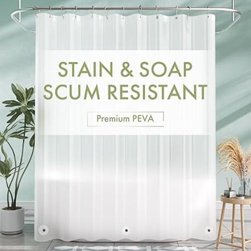 AmazerBath Extra Long Shower Curtain Liner, Plastic Shower Liner 84 Inches Long, Frosted PEVA 72x84 Shower Curtain Liner, Cute Waterproof 84 Inch Shower Curtain Liners with 3 Magnets