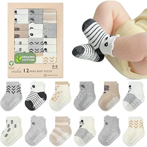 Organic Cotton GOTS Certified Infant Socks 12 Pair - Soft and Comfortable Infant Socks 0-6 Months, Premium Boys Cotton Socks, Gift for Newborn Boys