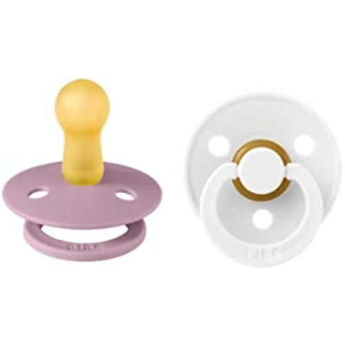 BIBS Pacifiers | Natural Rubber Baby Pacifier | Set of 2 BPA-Free Soothers | Made in Denmark | Heather/White | Size 0-6 Months