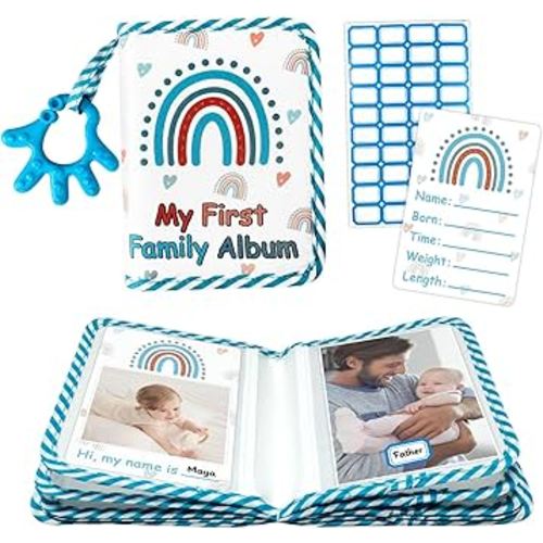 My First Family Photo Album for Baby, 4x6" Soft Photo Album (Blue Hand)