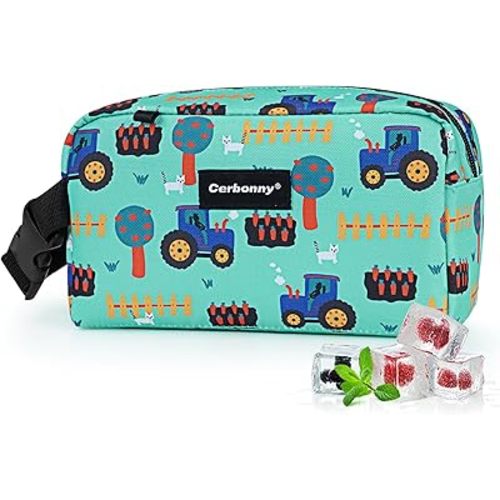 Cerbonny Small Cooler Bag Freezable Lunch Bag for Work School Travel,Small Lunch Bag,Small Insulated Bag For Kids/Adults,Freezer Lunch Bags,Mini Lunch Bag Fit For Yogurt,Suit for 3+(green vehicle)