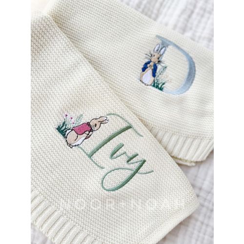 Personalized Knit Baby Blanket, Hospital Newborn Baby Shower Gift, Easter Blanket, Easter Basket, Peter Rabbit Nursery, Bunny Monogram - Etsy