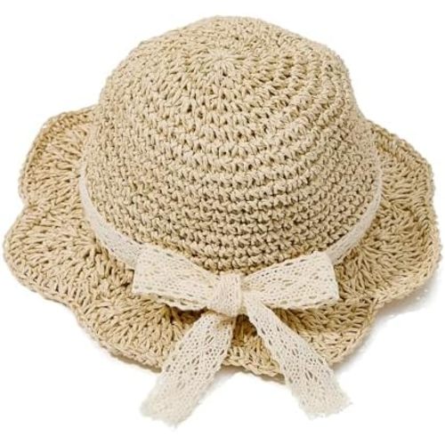 Zando Toddler Girl Straw Sun Hat for Baby with Lace Bow Bucket Hats for Boys Girls Outdoor Summer Beach Hat for Little Kids