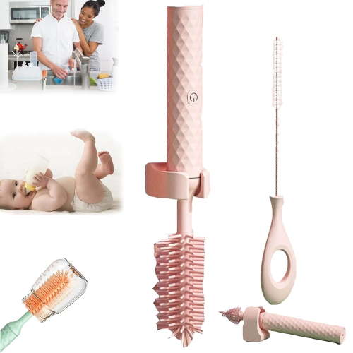 Electric Bottle Brush, Baby Bottle Brush Cleaner Water Bottle Cleaning Kit, Bottle Brushes for Cleaning, Straw Cleaner Brush for Newborns,4 Packs Set(Pink)