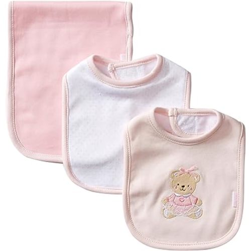 Little Me Baby Boys and Girls 100% Cotton 3-Piece Bib and Burp Sets, 2 Bibs and 1 Burp Cloth