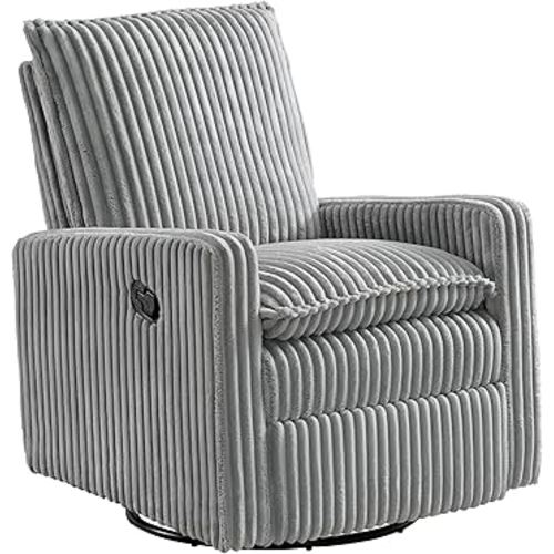 Oxford Baby Uptown Upholstered Swivel Glider and Recliner Nursery Chair - Corduroy, Ash Gray