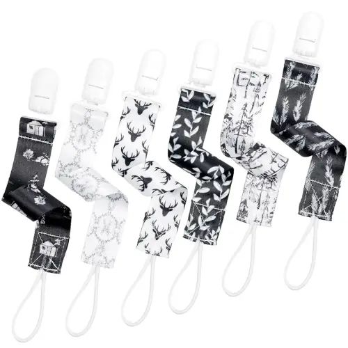 Neutral Pacifier Clip Set, 6 Pack Pacifier Holder Clip for Boys and Girls, Stylish and Practical Baby Binky Teethers, Baby Shower (Timber Trails)