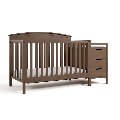 Graco Benton 4-in-1 Convertible Crib and Changer (Hazelnut) – GREENGUARD Gold Certified, Crib & Changing Table Combo, Water-Resistant Changing Pad, Converts to Toddler Bed, Daybed and Full-Size Bed