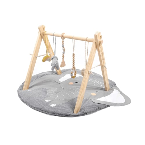 hello pumpkin Wooden Play Gym With Mat and 5 Hanging Toys | MontiPlanet.com Montessori Toys, Materials & Furniture