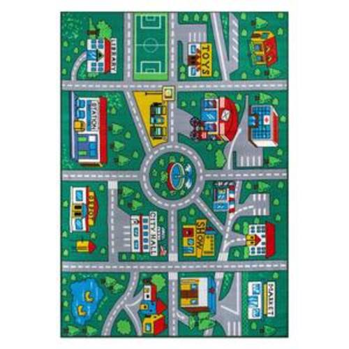 Kids Playmat Green 7 ft. 10 in. x 10 ft. Road Traffic Educational Non Slip Area Rug