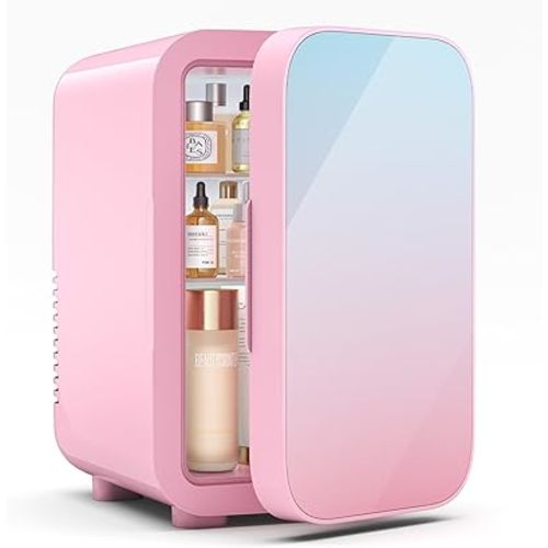 Mini Fridge,6 Liter/8 Can New Upgraded Skincare Fridge,110V AC/DC Portable Thermoelectric Cooler & Warmer for Skin Care, Cosmetics, Beverage, Food,Great for Bedroom,Office,Dorm(Pink)