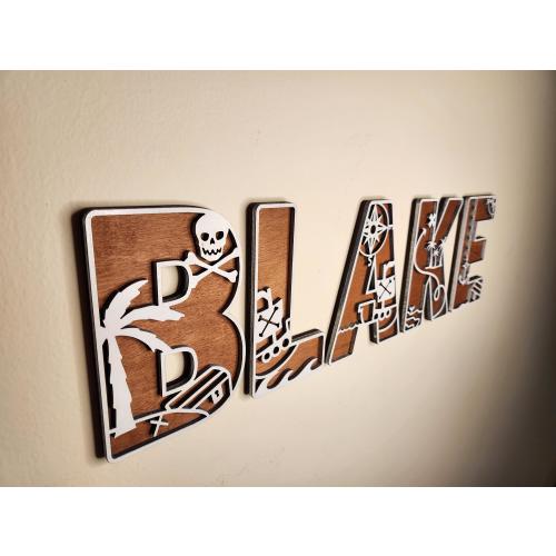 Pirate Themed Wooden Letters: 3D Font, Kids Bedroom Decor