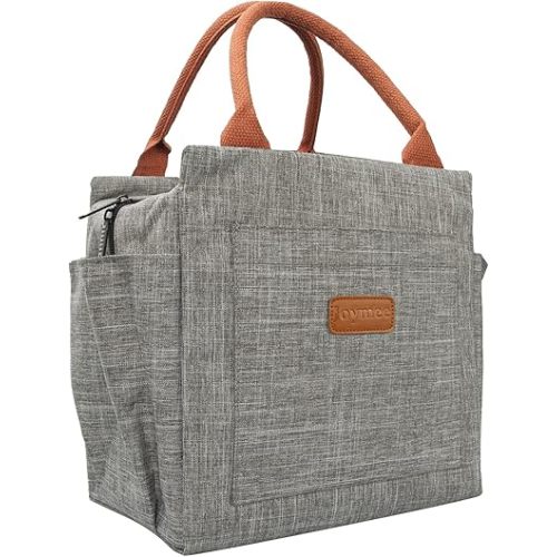 Joymee Lunch Bag Women Insulated Lunch Box Reusable Leakproof Large Spacious Tote for Women Men Adult with Bottle Holder and Side Pockets for Work Picnic Travel - Grey